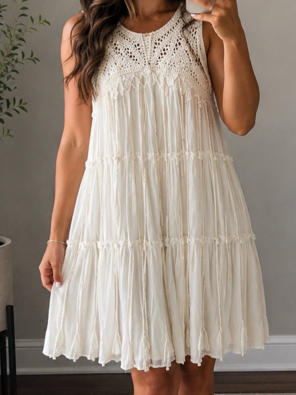 Altar'd State Crochet Fringe Dress in Ivory